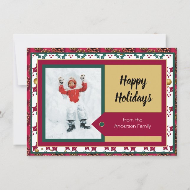 Carte Message photo de Noël moderne Red Green (Devant)