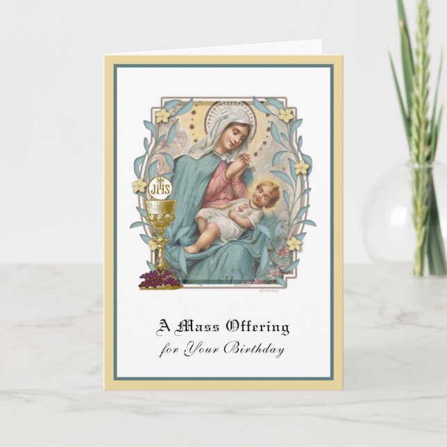 Carte Messe catholique d'anniversaire Offrant Jésus Euch (Devant)