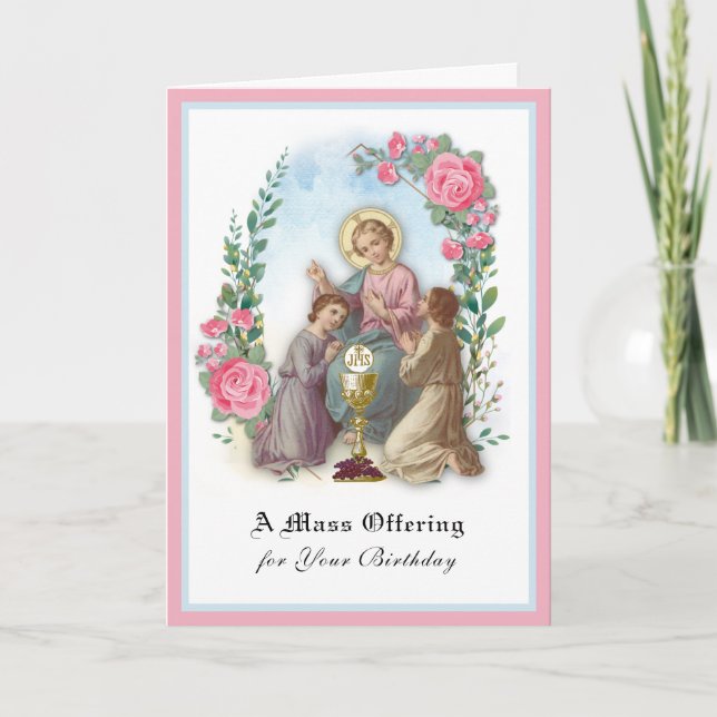 Carte Messe catholique d'anniversaire Offrant Jésus Euch (Devant)