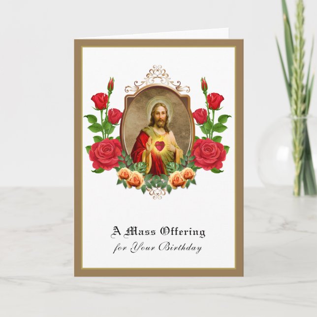 Carte Messe catholique d'anniversaire Offrant Sacré Coeu (Devant)