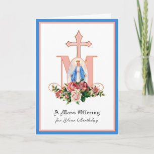 Carte Messe catholique d'anniversaire Offrant Vierge Mar