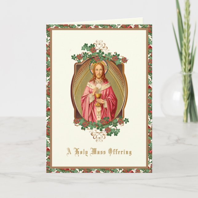 Carte Messe catholique offrant Jésus tenant l'Eucharisti (Devant)