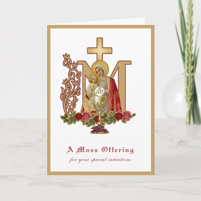 Carte Messe catholique offrant Vierge Marie Jésus (Devant)