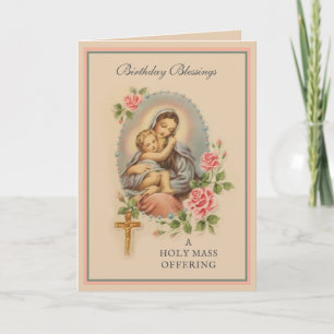 Carte Messe religieuse d'anniversaire Offrant Vierge Mar
