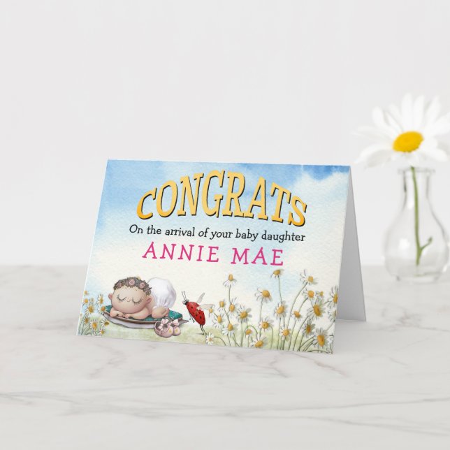 Carte Mete Félicitations Nouveau bébé Nom de la fille (Petite plante)