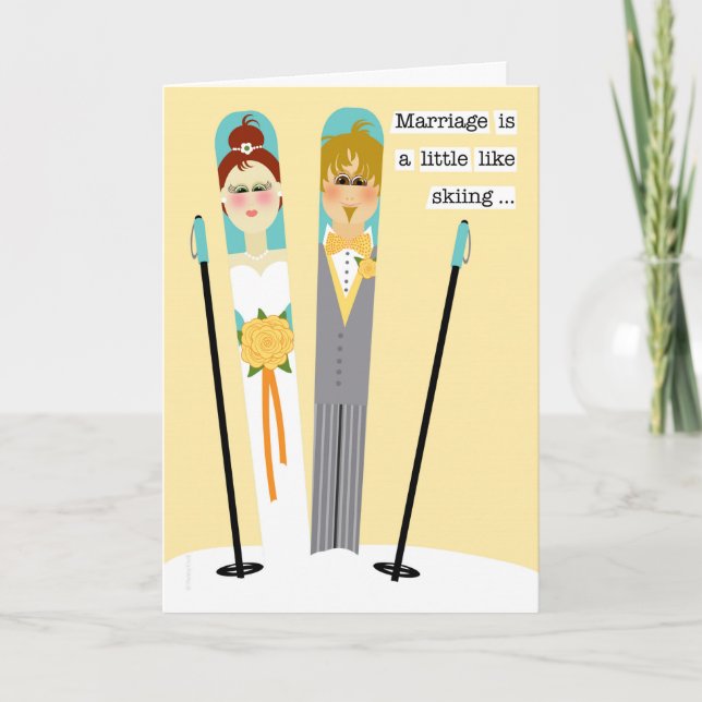 Carte Mete Mariage Félicitations Couple de ski de neige (Devant)