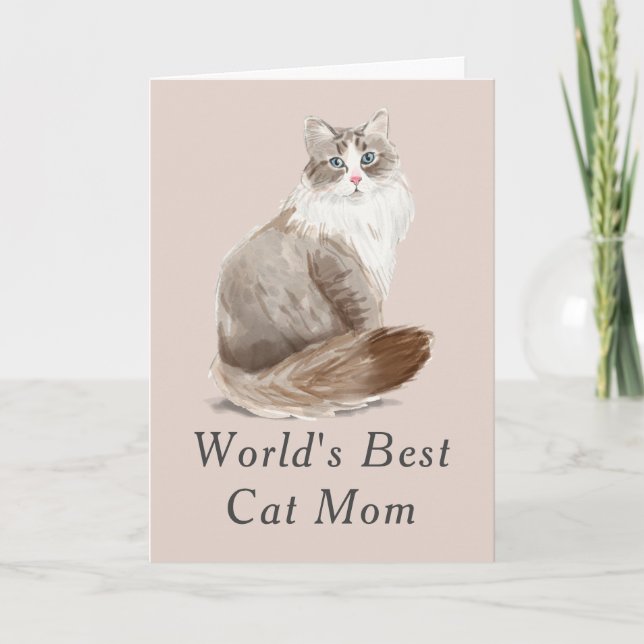 Carte Mete World's Best Cat Maman Aquarelle Fête des Mèr (Devant)