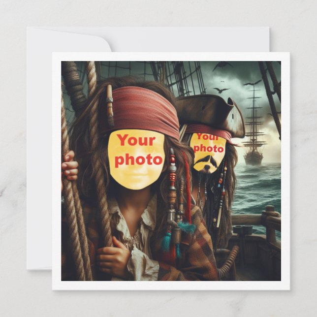 Carte Mets mon visage dans l'image, 2 pirates sur un bat (Devant)