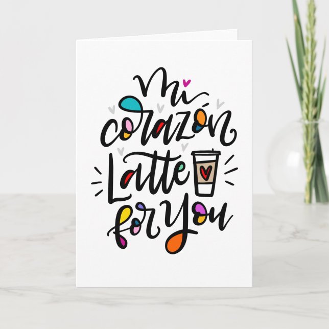Carte Mi Corazón Latte Pour Vous, Spanglish Pun (Devant)