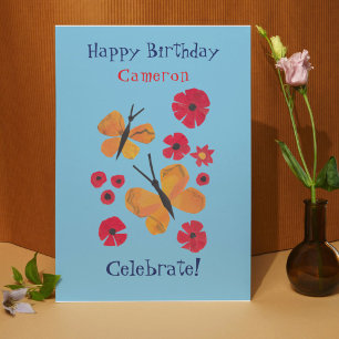 Carte Mi-siècle Moderne Papillon orange mignon Anniversa