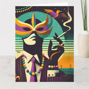 Carte Mi-siècle Rétro 60s Mardi Gras L'Homme Fumeur