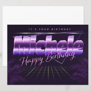 Carte Michele Prénom lila retro