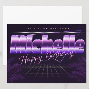 Carte Michelle Prénom lila retro