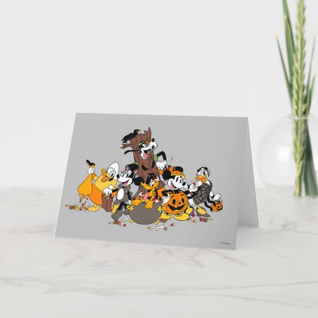 Carte Mickey et amis déguisés pour Halloween (Devant)