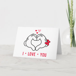 Carte Mickey et Minnie faire le coeur signe avec les mai