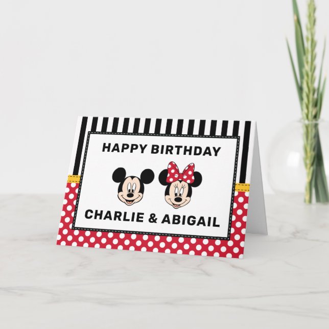Carte Mickey et Minnie Mouse - Twins Anniversaire (Devant)