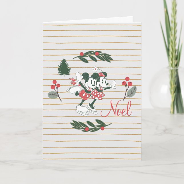 Carte Mickey & Minnie | Noël de patinage de Noël (Devant)