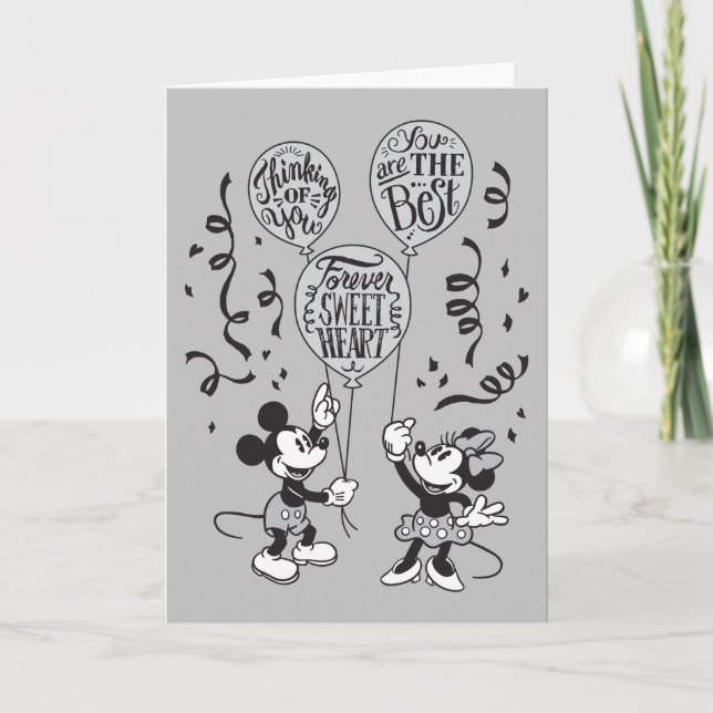 Carte Mickey & Minnie Retro - Pensez à vous (Devant)