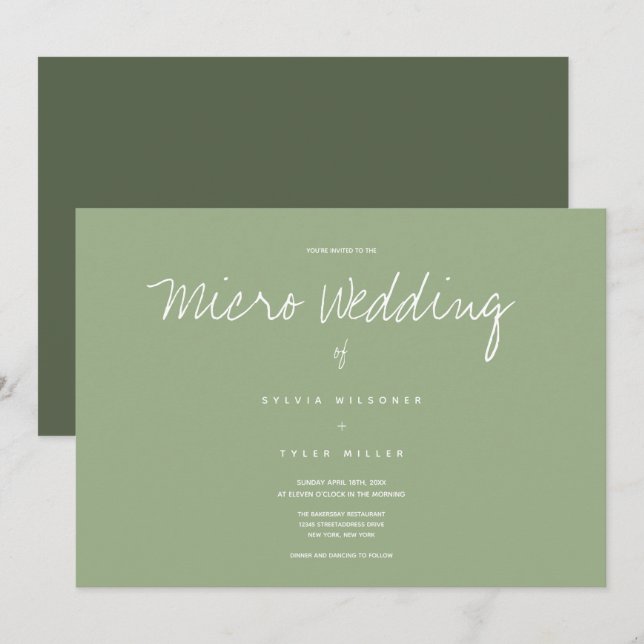 Carte Micro-Faire-part de mariage de typographie Sage (Devant / Derrière)