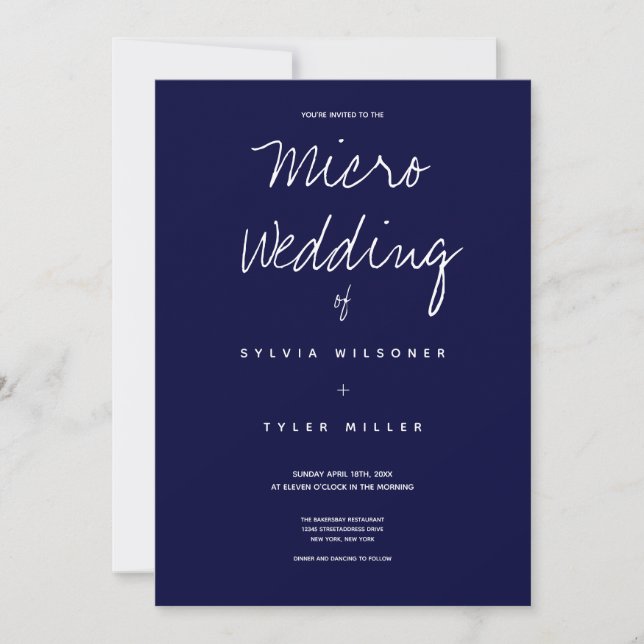 Carte Micro Mariage Bleu foncé Typographie Minimale (Devant)