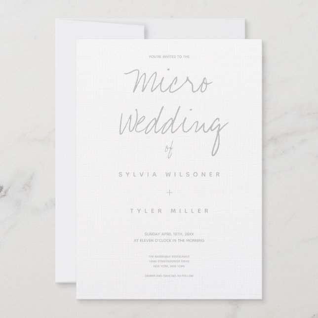 Carte Micro Mariage Gris Blanc Typographie Minimale (Devant)