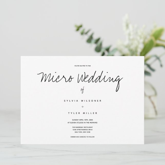 Carte Micro Mariage noir blanc horizontal (Debout devant)