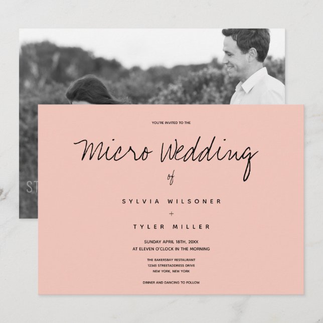 Carte Micro Mariage photo rose noir Mariage horizontal (Devant / Derrière)