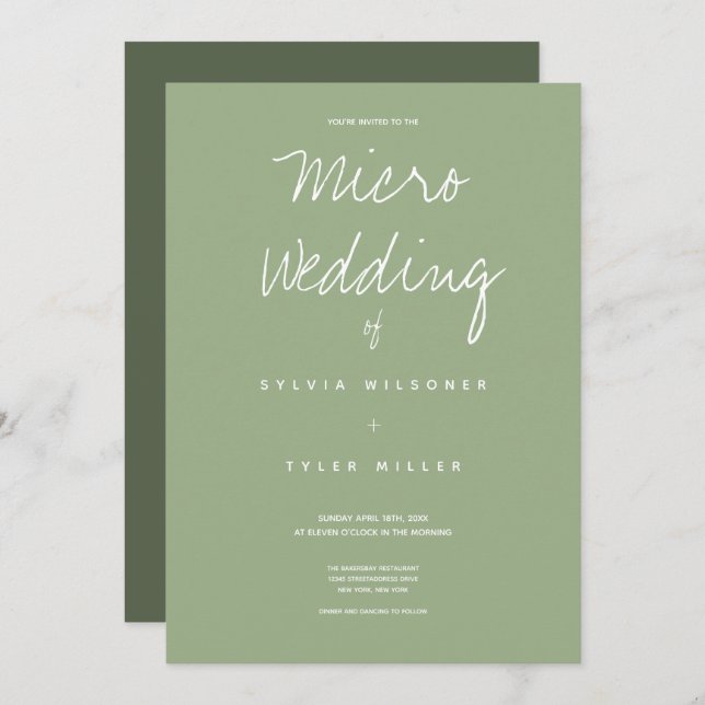 Carte Micro Mariage Sage Typographie Minimale (Devant / Derrière)