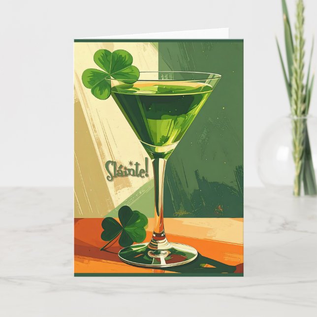 Carte Mid Century Modern Shamrock Martini Sláinte!  (Devant)