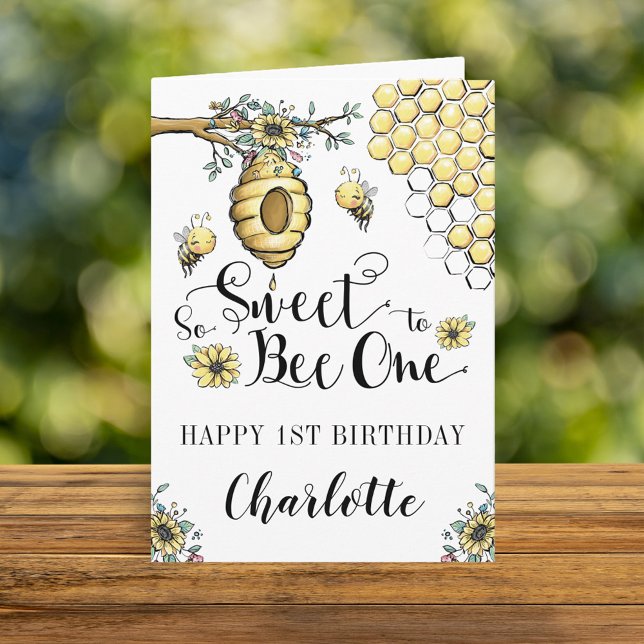 Carte Miel de ruche florale So Sweet Bee 1er anniversair (Créateur téléchargé)