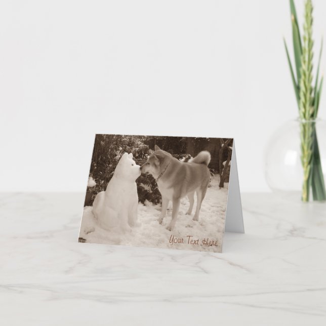 Carte mignon akita baiser bonhomme de neige akita photo (Devant)