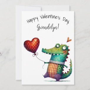 Carte Mignon Alligator Fantaisiste Saint-Valentin Plat