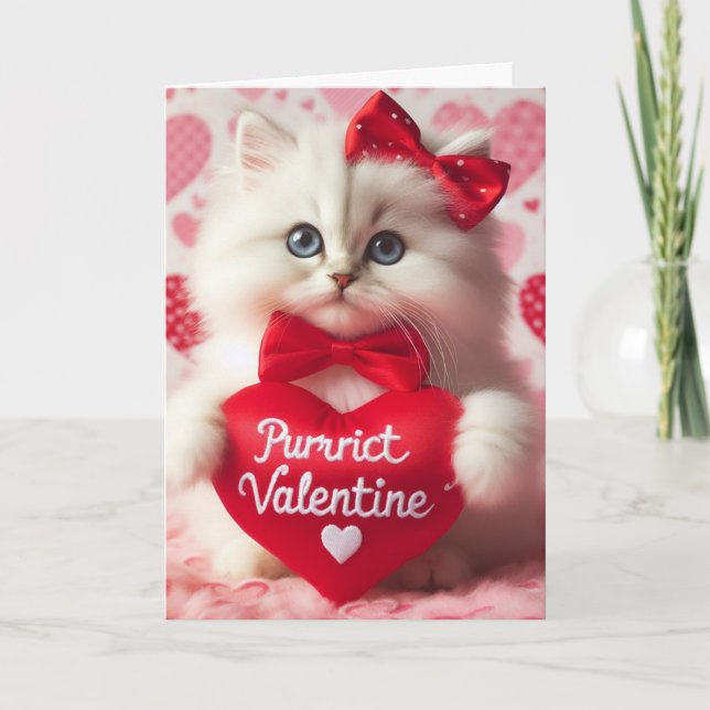 Carte Mignon Chat De La Saint-Valentin Blanc Et Fluffy D (Devant)