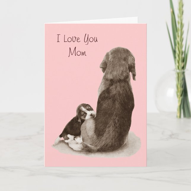 Carte Mignon chiot beagle avec vers pour maman (Devant)