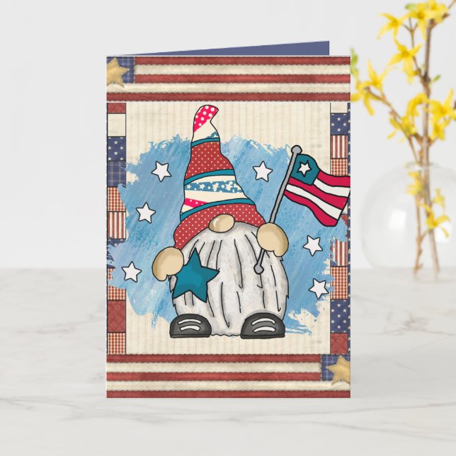 Carte mignon gnome patriotique ajouter du texte (Fleur jaune)