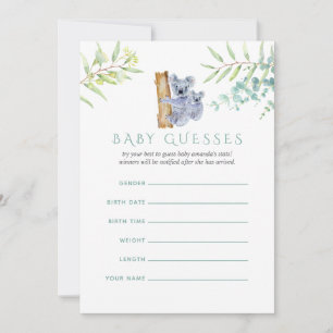 Carte Mignon Koala Feuilles d'Eucalyptus Bébé Devine