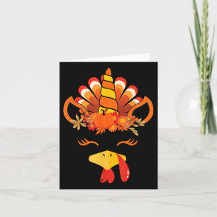 Carte Mignon Licorne Dinde Visage Fille Automne Drôle Th