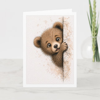 Carte Mignon ours qui regarde couverture aquarelle anima
