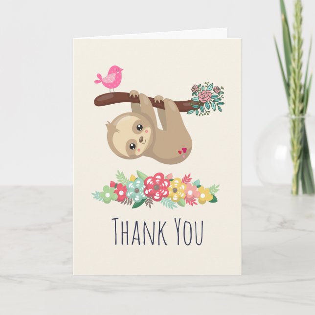 Carte Mignon paresseux brun suspendu à l'envers Merci (Devant)