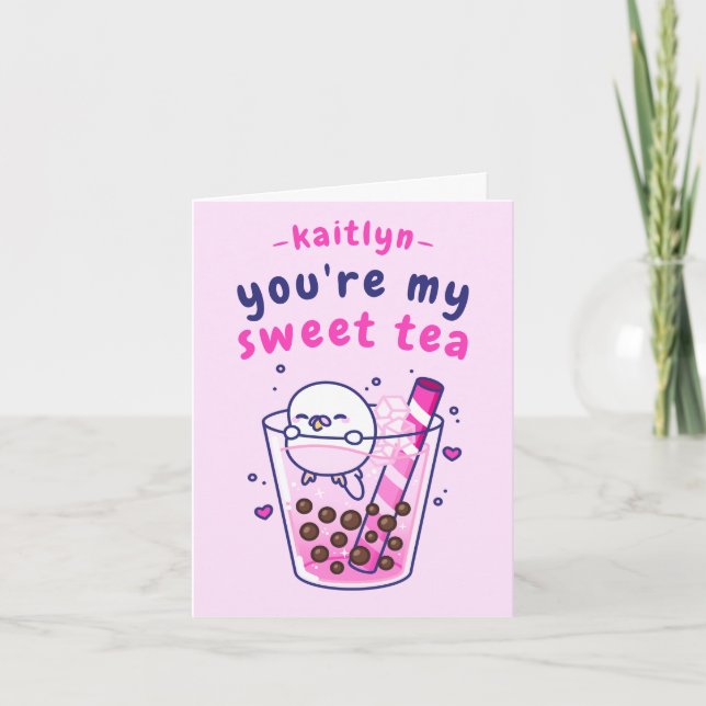 Carte Mignon petit thé Budgie dessin animé Saint-Valenti (Devant)