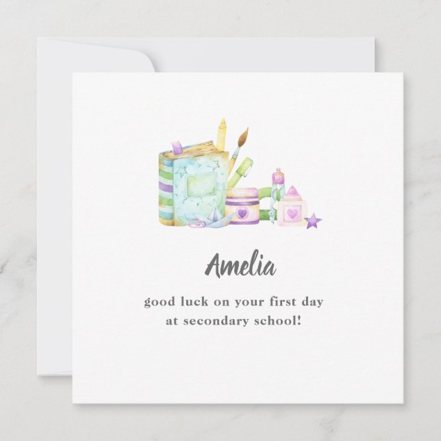 Carte mignon retour à l'école papeterie premier jour bon (Devant)