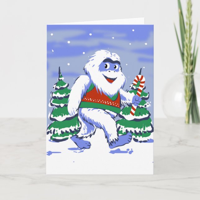Carte Mignon yeti Noël dans la forêt (Devant)