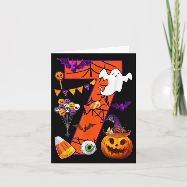Carte Mignonne 7 ans 7e anniversaire Ghost Happy Hallowe (Devant)