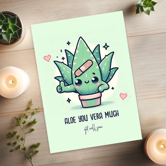 Carte Mignonne "Aloe You Vera Beaucoup" Se Bien Bientôt  (Créateur téléchargé)