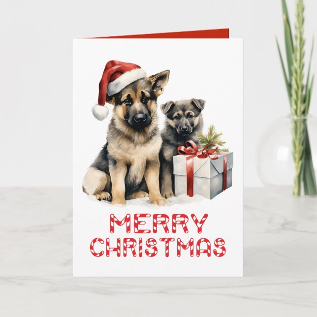 Carte Mignonne berger allemand Chien chiot Joyeux Noël (Devant)