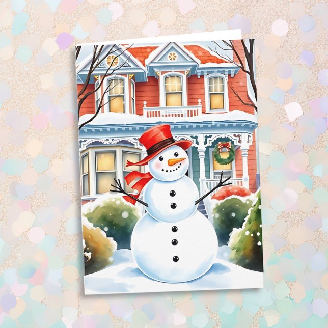 Carte Mignonne bonhomme de neige en banlieue Noël (Créateur téléchargé)