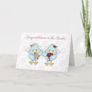 Carte Mignonne Bride Birds, Lesbian Mariage Félicitation