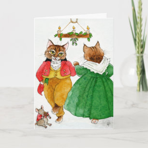 Carte Mignonne chat couple souris Noël Danse