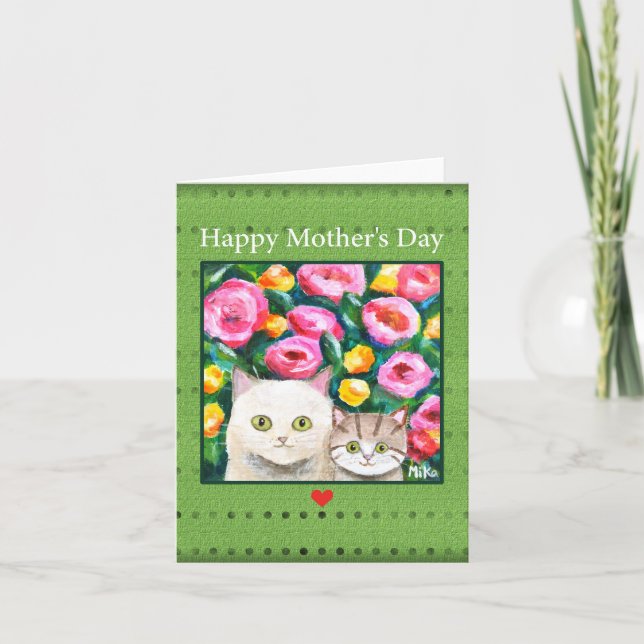 Carte Mignonne Chat maman et chaton heureux Amoureux des (Devant)