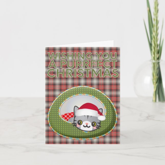 Carte Mignonne Chat Purrfect Noël (Devant)